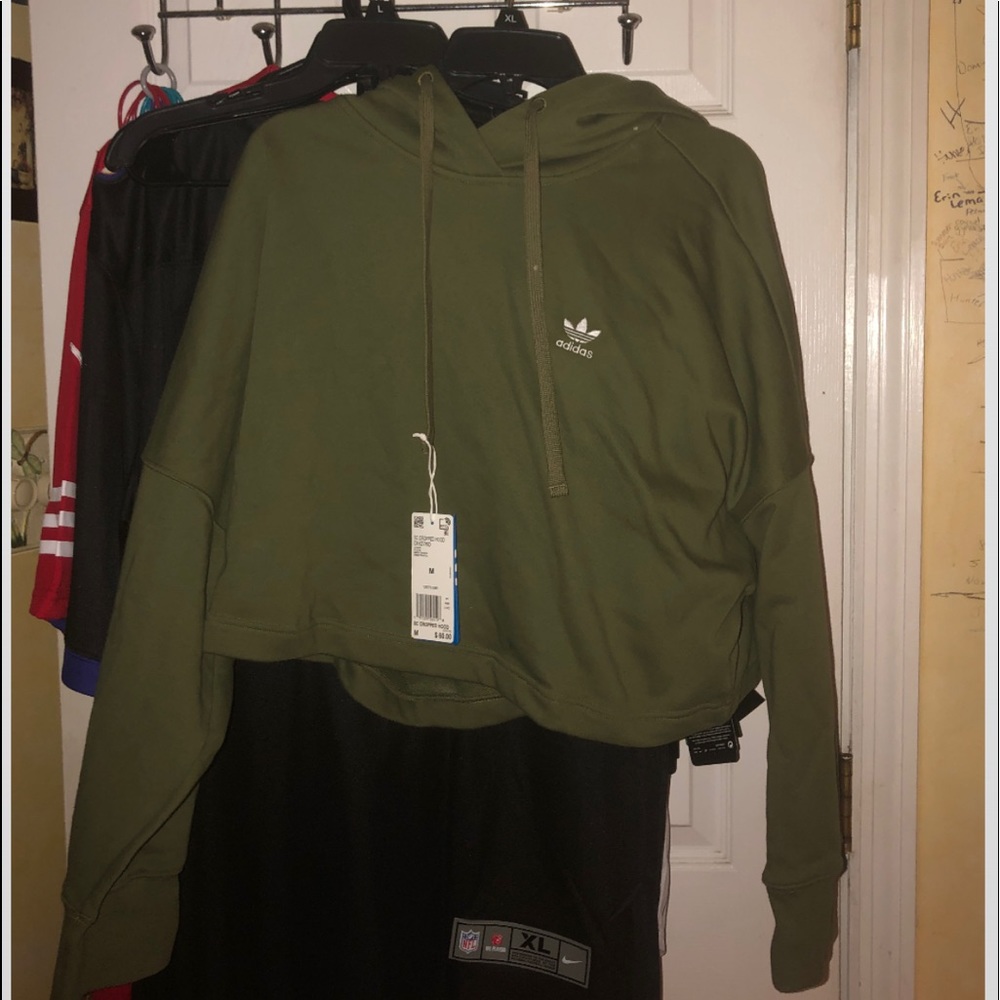 cropped olive green adidas hoodie open to offers